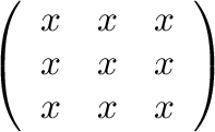 \begin{displaymath}
\left(\begin{array}{ccc}
x & x & x\\
x & x & x\\
x & x & x
\end{array}\right)
\end{displaymath}% WIDTH=197 HEIGHT=121 